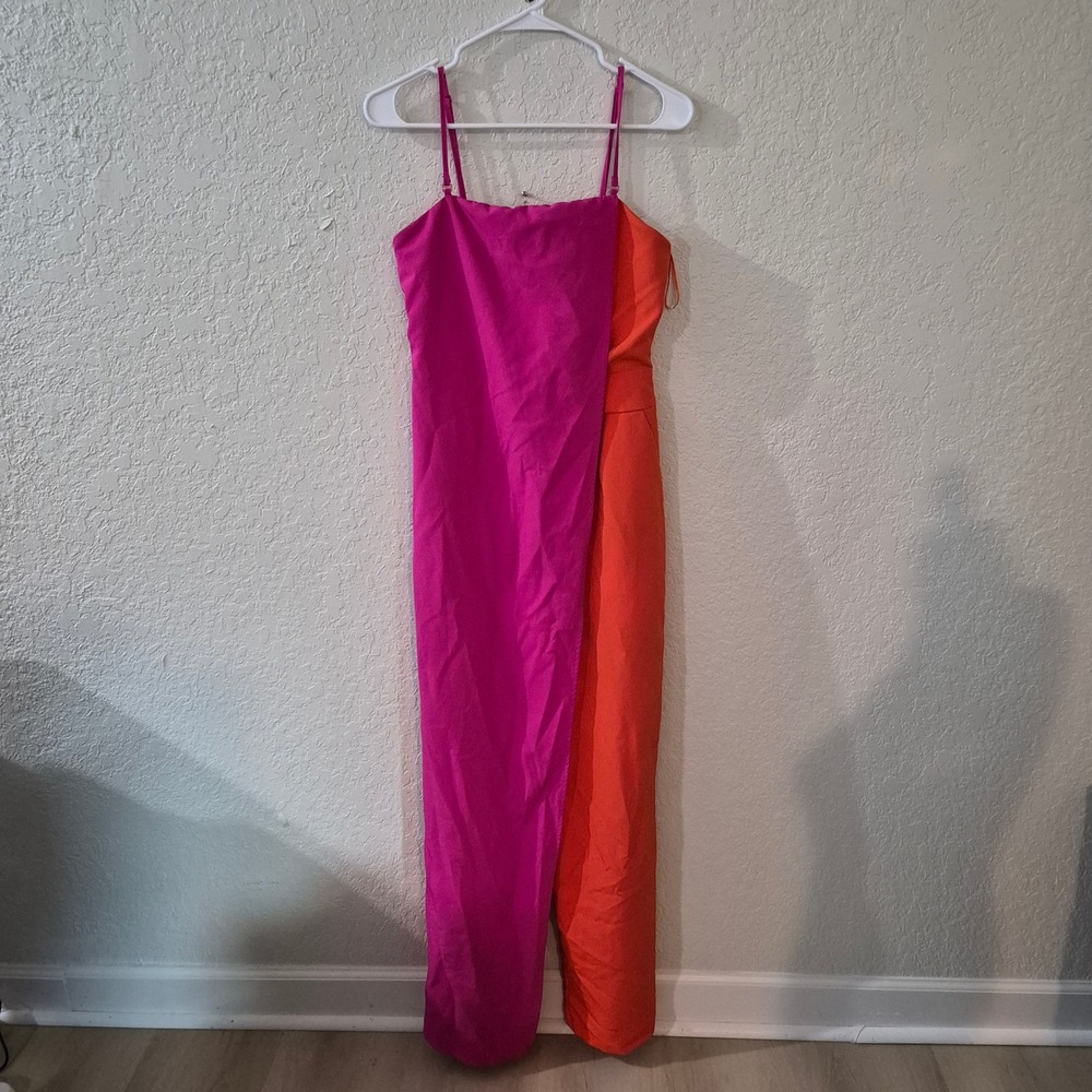 Strut & Bolt Colorblock Wide Leg Jumpsuit S Pink Orange Resort Vacation Party